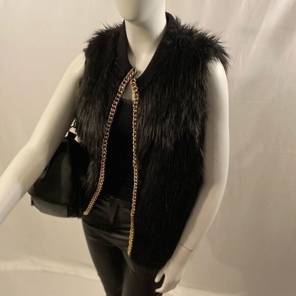 NWT Thalia Sodi Chain-Trim Faux-Fur Vest - Black - Picture 4 of 11